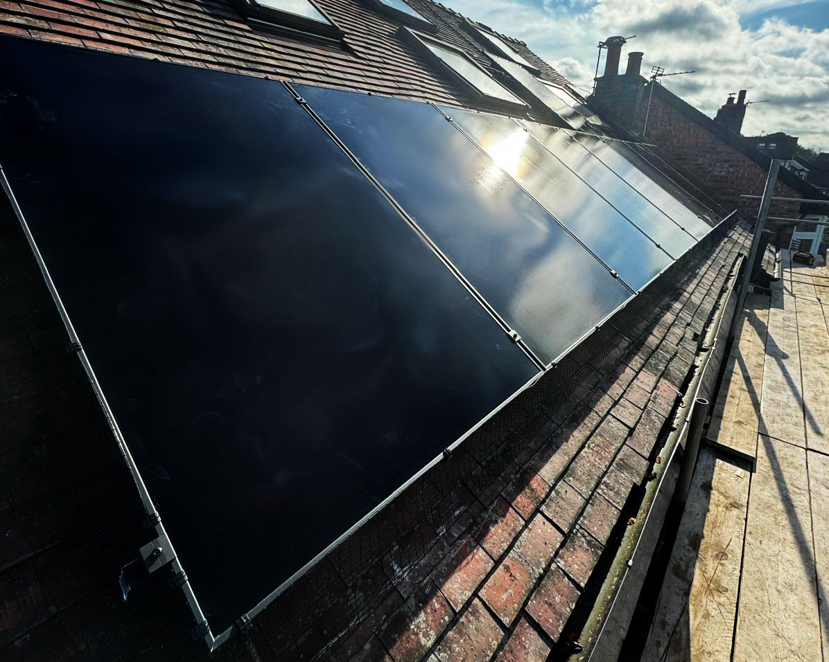 Solar panels of a sloped roof