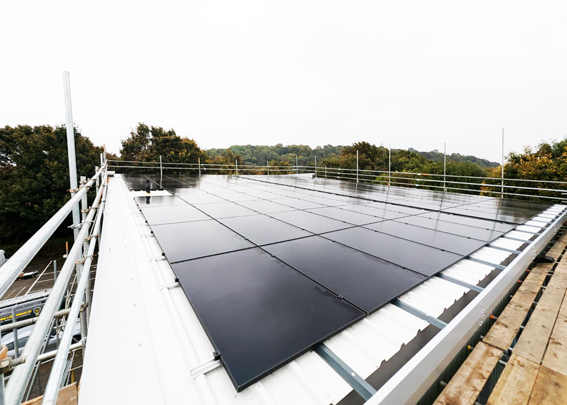 Solar panels mounted on a flat roof