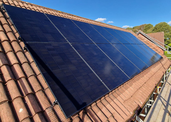 14 Black on Black panels mounted on a sloping roof